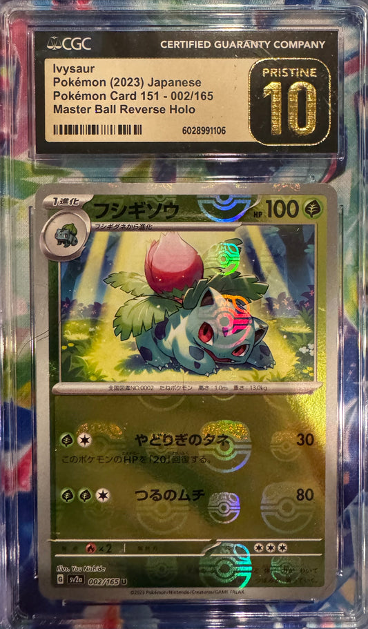 CGC 10 PRISTINE 2023 Japanese Pokémon Card 151 Ivysaur Master Ball Reverse Holo #002/165