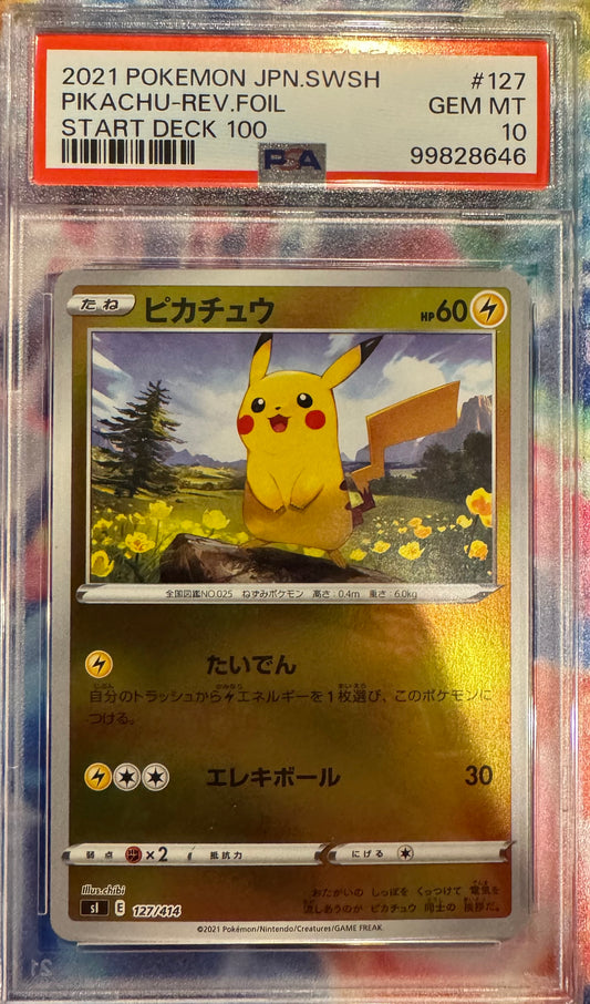 PSA 10 GEM MT 2021 Japanese Pokémon SWSH Pikachu Reverse Foil #127 Start Deck 100