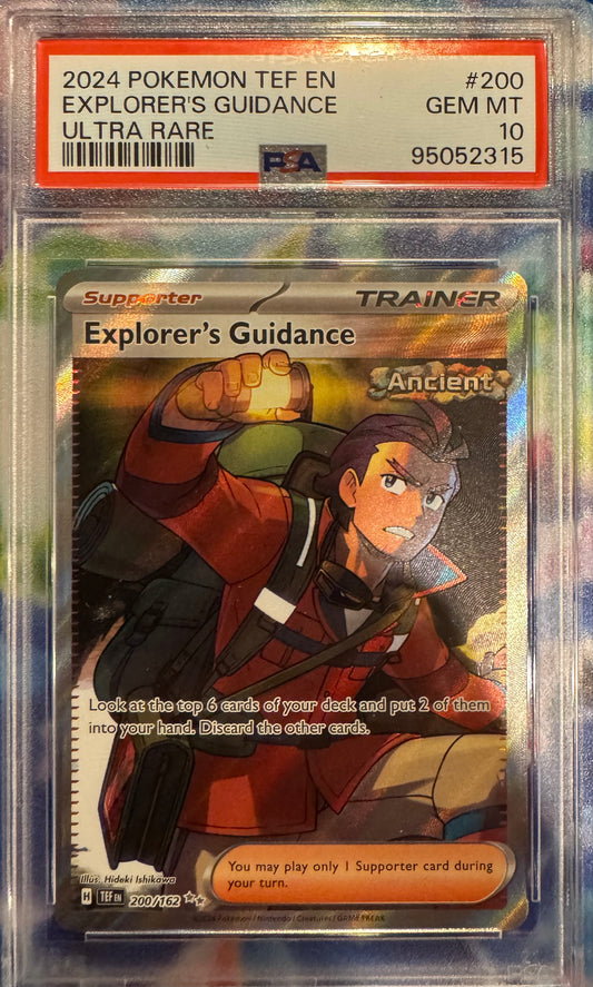 PSA 10 GEM MT 2024 Pokémon TEF EN Explorer's Guidance Ultra Rare #200