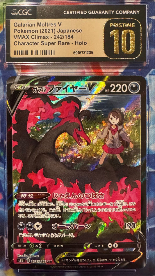 CGC 10 PRISTINE Japanese Pokémon 2024 Galarian Moltres V 242/484 VMAX Climax S8b Japanese 135/106