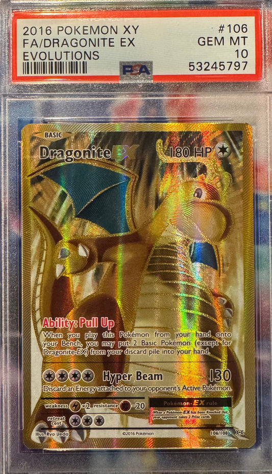 PSA 10 GEM MINT 2016 Pokémon Dragonite EX 106/108 XY Evolutions Full Art