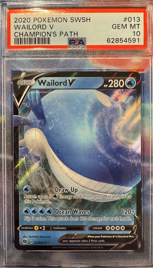PSA 10 GEM MINT 2020 Pokémon Wailord V #13 Champion's Path
