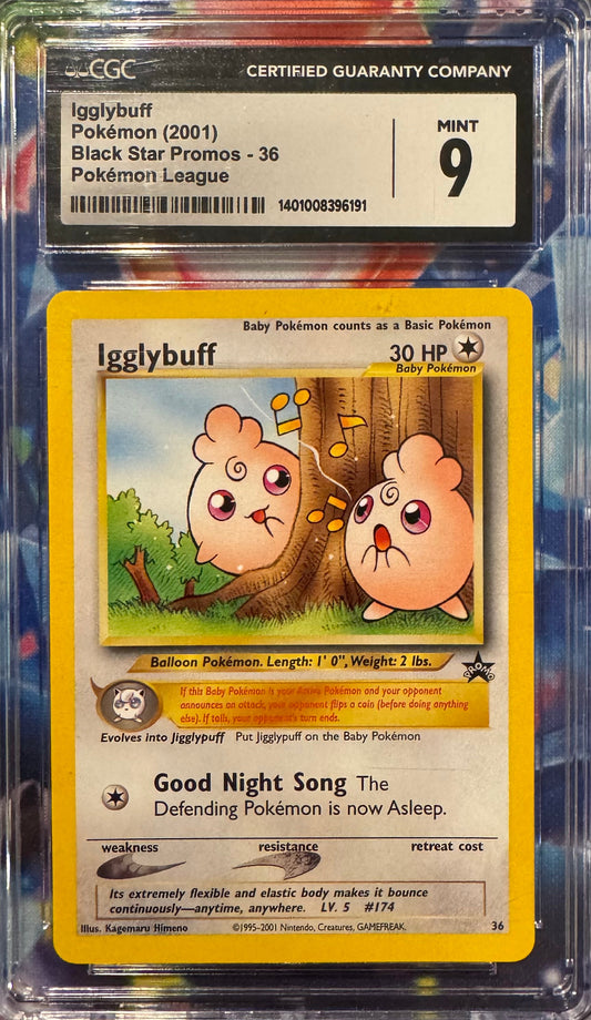 CGC MINT 9 Pokémon Igglybuff 2001 Black Star Promos #36 Pokémon League