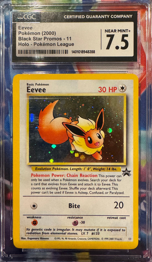 CGC 7.5 NEAR MINT+ 2000 Pokémon Black Star Promos Eevee Holo #11 Pokémon League