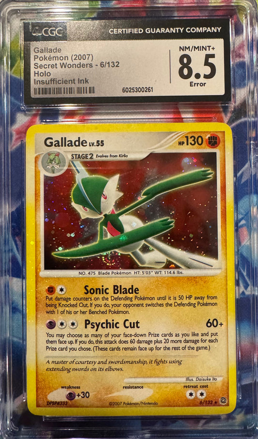 CGC 8.5 NM/MINT+ 2007 Pokémon Secret Wonders Gallade Holo #6 Error - Insufficient Ink