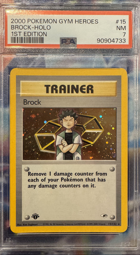 PSA 7 NEAR MINT 2000 Pokémon Gym Heroes Brock Holo 1st Edition #15